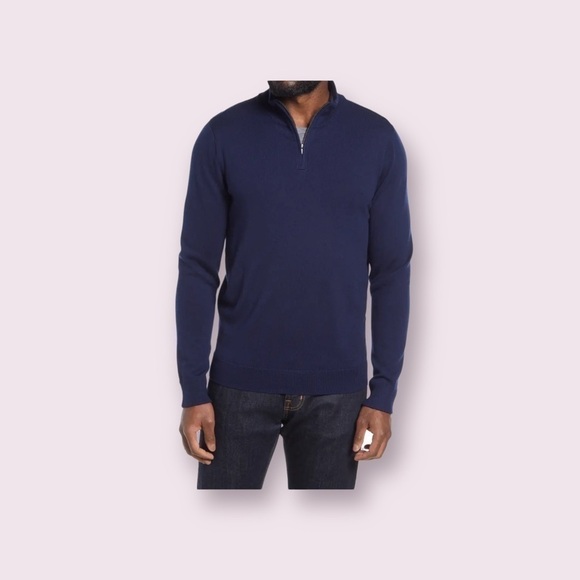 NORDSTROM Mens Blue Merino Wool Quarter Zip Knit Sweater Size Small - Picture 1 of 11